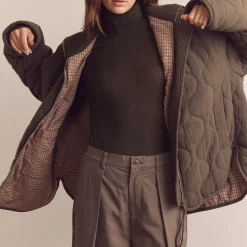 Femme Amente Vestes-- Veste Matelassée à Col Montant - Marron