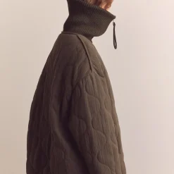 Femme Amente Vestes-- Veste Matelassée à Col Montant - Marron