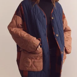 Femme Amente L'esprit Merci|Vestes-- Veste Matelassée Réversible - Bleu/Marron