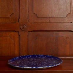 244 FASANO Assiettes Plates-Assiette à pizza en faïence - Bleu