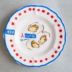 MERCI Assiettes Plates-Assiette plate en faïence Huîtres