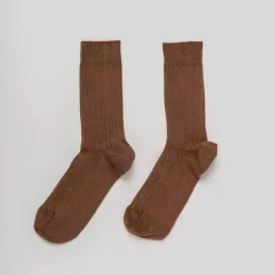 Femme BASERANGE Chaussettes|Chaussettes-- Chaussettes côtelées Rib - Marron