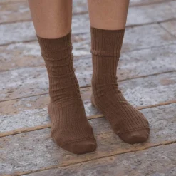 Femme BASERANGE Chaussettes|Chaussettes-- Chaussettes côtelées Rib - Marron