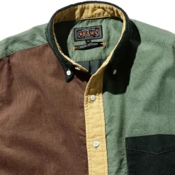 Homme BEAMS Chemises-Plus - Chemise Corduroy Panel - Vert