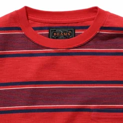 Homme BEAMS T-shirts-Plus - T-shirt Stripe - Rouge