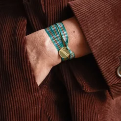 Femme Merci Bracelets Merci|Bracelets-Bracelet à Carreaux Médaille - Vert