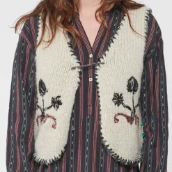 Femme Bsbee Mailles-- Gile sans manche Fleur - Beige