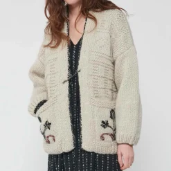 Femme Bsbee Mailles-- Gilet Kimono Fleur - Beige