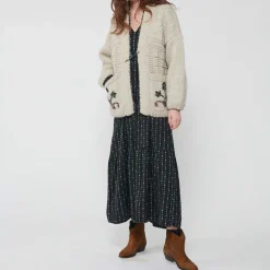 Femme Bsbee Mailles-- Gilet Kimono Fleur - Beige