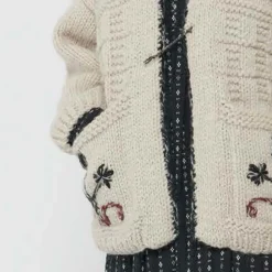 Femme Bsbee Mailles-- Gilet Kimono Fleur - Beige