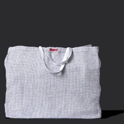 Femme 200 LINTEX Maison De Campagne|Cabas Merci-Cabas en lin lavé - Carreaux Bleu Shibori