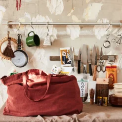 Femme 200 LINTEX Cabas Merci|Cabas-Cabas en lin lavé - Rouge Urushi