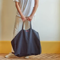 Femme 200 LINTEX Cabas Merci|Cabas-Cabas en lin lavé Merci - Bleu Encre