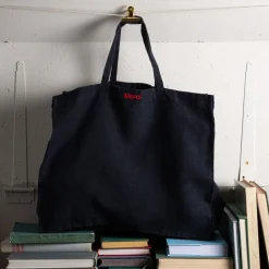 Femme 200 LINTEX Cabas Merci|Cabas-Cabas en lin lavé Merci - Bleu Encre