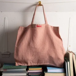 Femme 200 LINTEX Cabas Merci|Cabas-Cabas en lin lavé Merci - Rose Argile