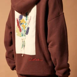 Homme CALEB Sweats-- Hoodie Bouquet brodé - Marron