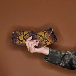 Femme Claris Virot Porte Monnaie|Porte Monnaie-- Porte Carte Python Alex - Marron