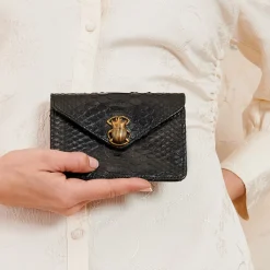 Femme Claris Virot Porte Monnaie|Porte Monnaie-- Porte Carte Python Alex - Noir