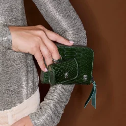 Femme Claris Virot Porte Monnaie|Porte Monnaie-- Portefeuille Mini Bob Pyhton - Vert