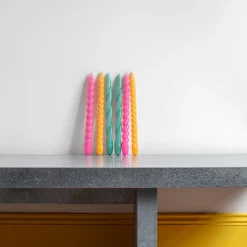 208 HAY Bougies & Parfums D'intérieur-Coffret de six Bougies Long Mix - Vert, Jaune, Rose