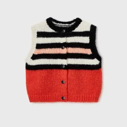 Femme Cordera Mailles-- Gilet Rayé - Rouge