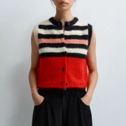 Femme Cordera Mailles-- Gilet Rayé - Rouge
