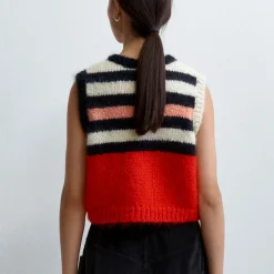 Femme Cordera Mailles-- Gilet Rayé - Rouge