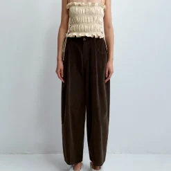 Femme Cordera Pantalons-- Pantalon Velours Baggy - Marron