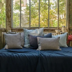 200 LINTEX Coussins|L'esprit Merci-Coussin épais en lin - Rayures Bleu Encre