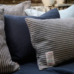 200 LINTEX Coussins|L'esprit Merci-Coussin épais en lin - Rayures Bleu Encre