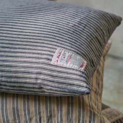 200 LINTEX Coussins|L'esprit Merci-Coussin épais en lin - Rayures Bleu Encre