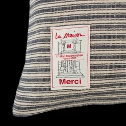 200 LINTEX Coussins|L'esprit Merci-Coussin épais en lin - Rayures Bleu Encre
