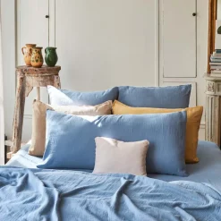 2100 GAZEX Coussins|Coussins Rectangles-Coussin rectangle en gaze de coton - Bleu zinc