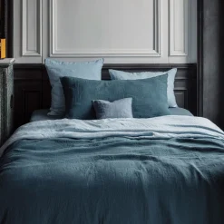 200 LINTEX Accessoirisez Votre Intérieur|Coussins-Coussin rectangle en lin lavé - Bleu Pétrole