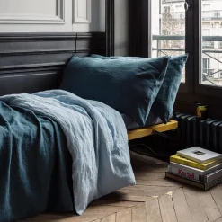 200 LINTEX Accessoirisez Votre Intérieur|Coussins-Coussin rectangle en lin lavé - Bleu Pétrole