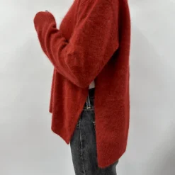 Femme CT Plage Mailles-- Pull Fendu - Rouge