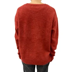 Femme CT Plage Mailles-- Pull Fendu - Rouge