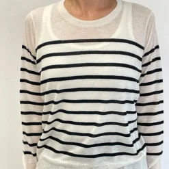 Femme CT Plage Mailles-C.T.plage - Pull Fin Mariniére - Blanc