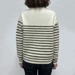 Femme CT PLAGE Mailles-C.T.plage x Merci - Pull Rayé - Blanc/Olive