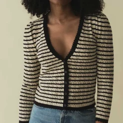 Femme Dôen Mailles-- Cardigan Chandel - Beige à rayures