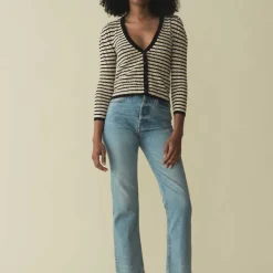 Femme Dôen Mailles-- Cardigan Chandel - Beige à rayures