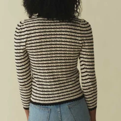 Femme Dôen Mailles-- Cardigan Chandel - Beige à rayures