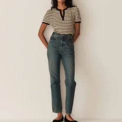 Femme DOEN T-shirts-Dôen - T-shirt Brandie - Beige rayé