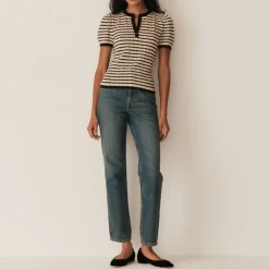 Femme DOEN T-shirts-Dôen - T-shirt Brandie - Beige rayé