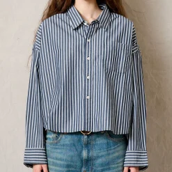 Femme Denimist Chemises-- Chemise Rayure Courte - Marine