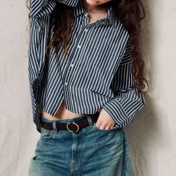 Femme Denimist Chemises-- Chemise Rayure Courte - Marine