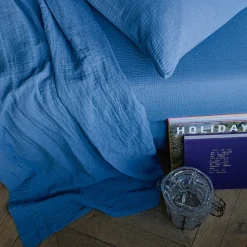 2100 GAZEX Draps Plats-Drap plat en gaze de coton - Bleu Pompidou