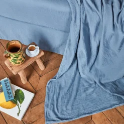 2100 GAZEX Draps Plats-Drap plat en gaze de coton - Bleu Zinc