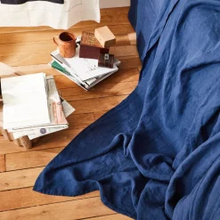 200 LINTEX Draps Plats-Drap plat en lin lavé - Bleu Shibori