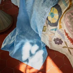 200 LINTEX Draps Plats-Drap plat en lin lavé - Bleu Tyrrhénien